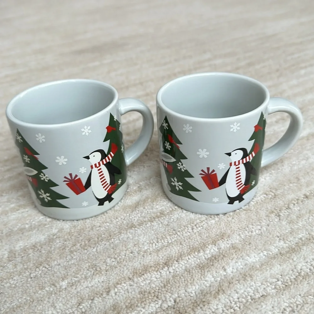 2 Crate & Barrel-Joan Anderson-Jolly Trio Child's Mug Christmas Trees/Rabbit/Fox